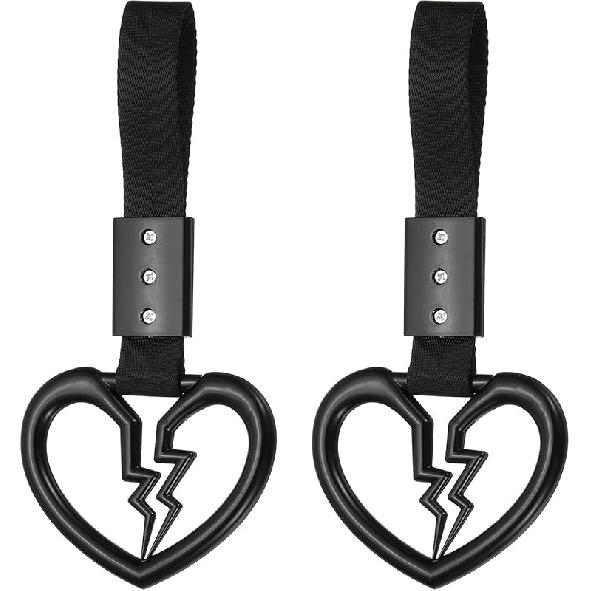 PATIKIL 2Pcs Broken Heart Shaped Car Handle Straps, Car Hanging Accessories Bumper Warning Ring Drift Charm For Auto Decor Interior Exterior