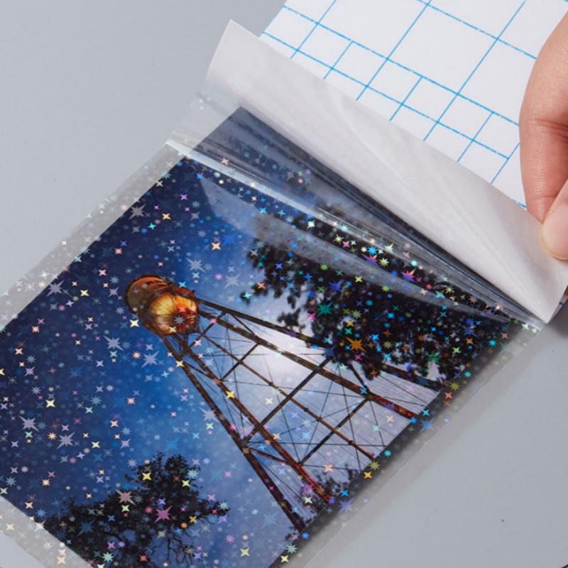 10/50 Sheets Sand Stars Holographic Sticker Paper 2.9×4.1 Inch Glitter Clear Holographic Overlay Cold Laminating Film Self Adhes