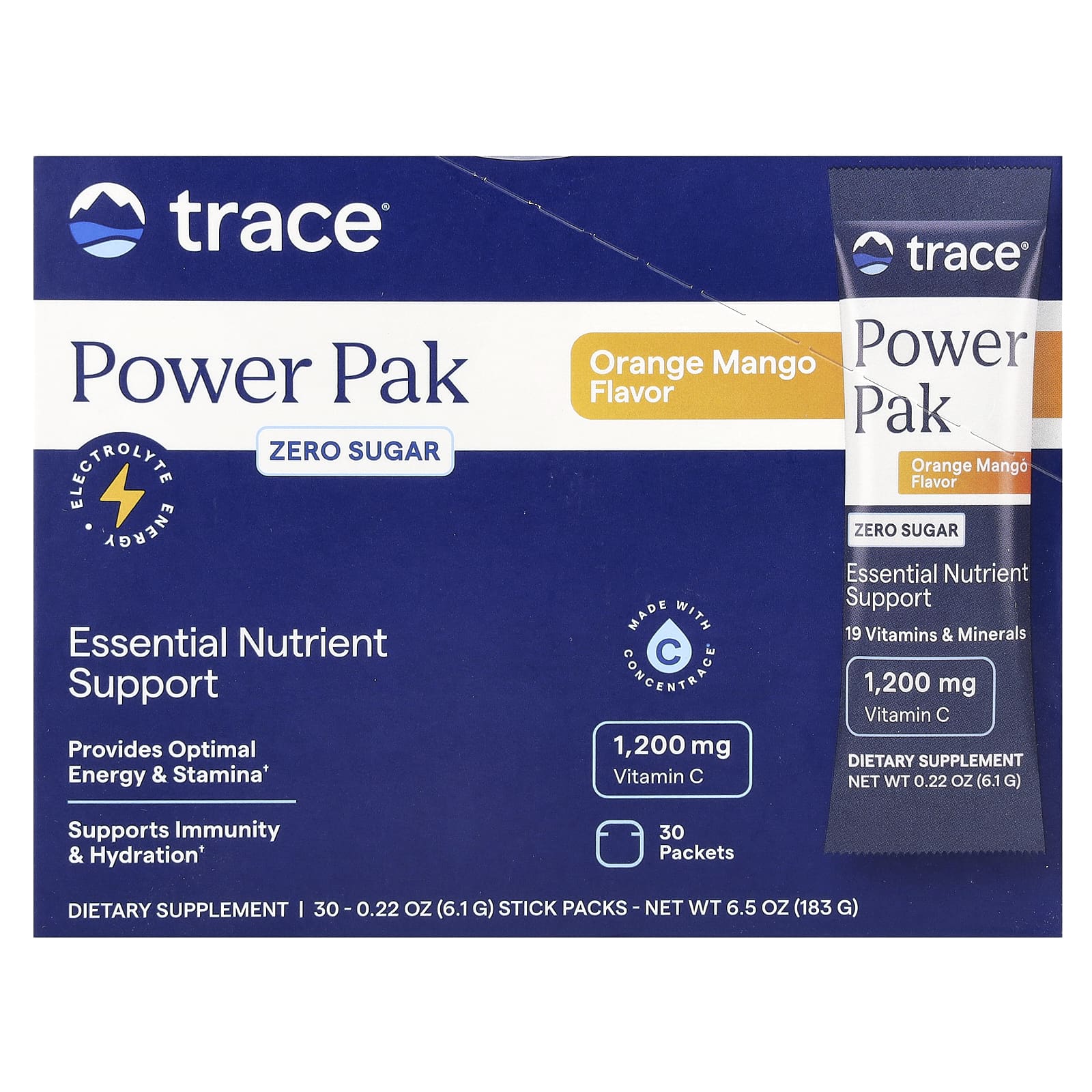 

Trace, Power Pack, No Sugar, Orange Mango, 30 Packets, 0.22 oz (6.1 g) Each