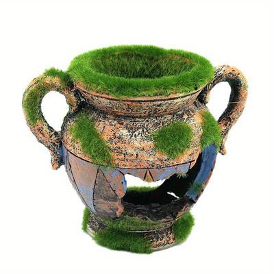 Resin Vase with Moss Aquarium Decoration Accessories for Fish Shrimp Tank Landscape Ornaments