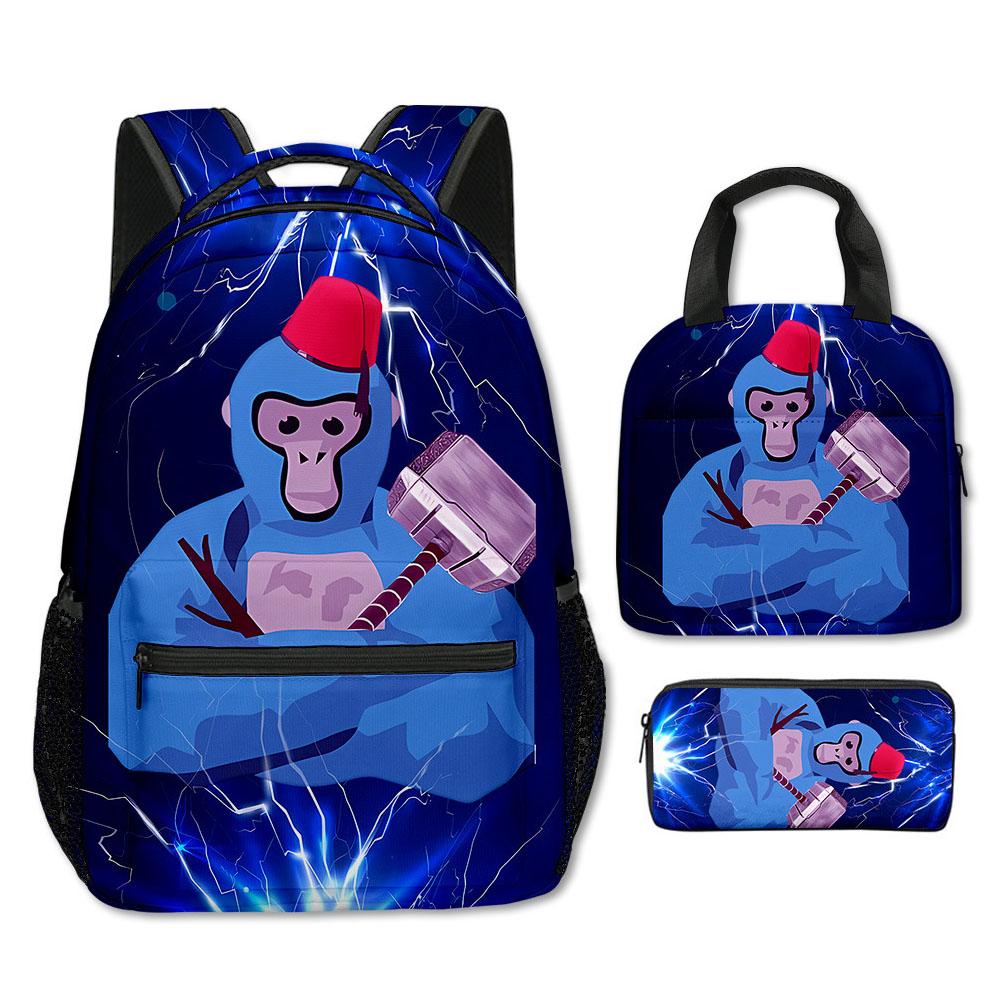 Fashion Novelty Cool Novelty Gorilla tag 3D Print 3pcs/Set Student School Bags Laptop Backpack Crossbody Lunch bag Pencil Case