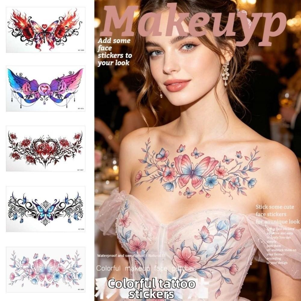 Crown Cross Wing Floral Body Art Sticker 3D Texture Temporary Tattoo Women