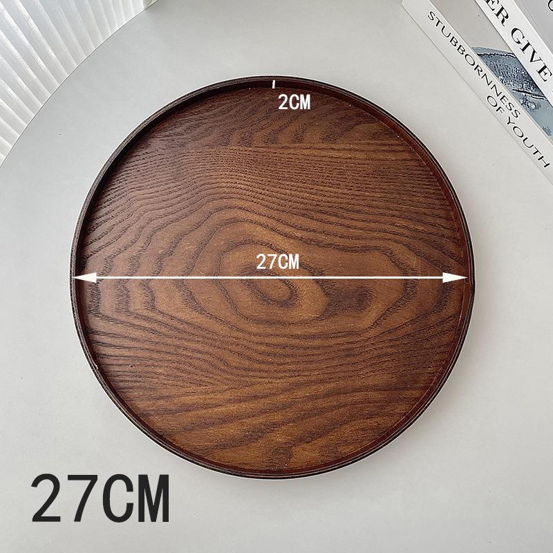 

Vintage Round Serving Tray Wooden Wood Platte Tea Food Tray Breakfast Dinner Bathroom Organization Multi Purpose Storage Trays