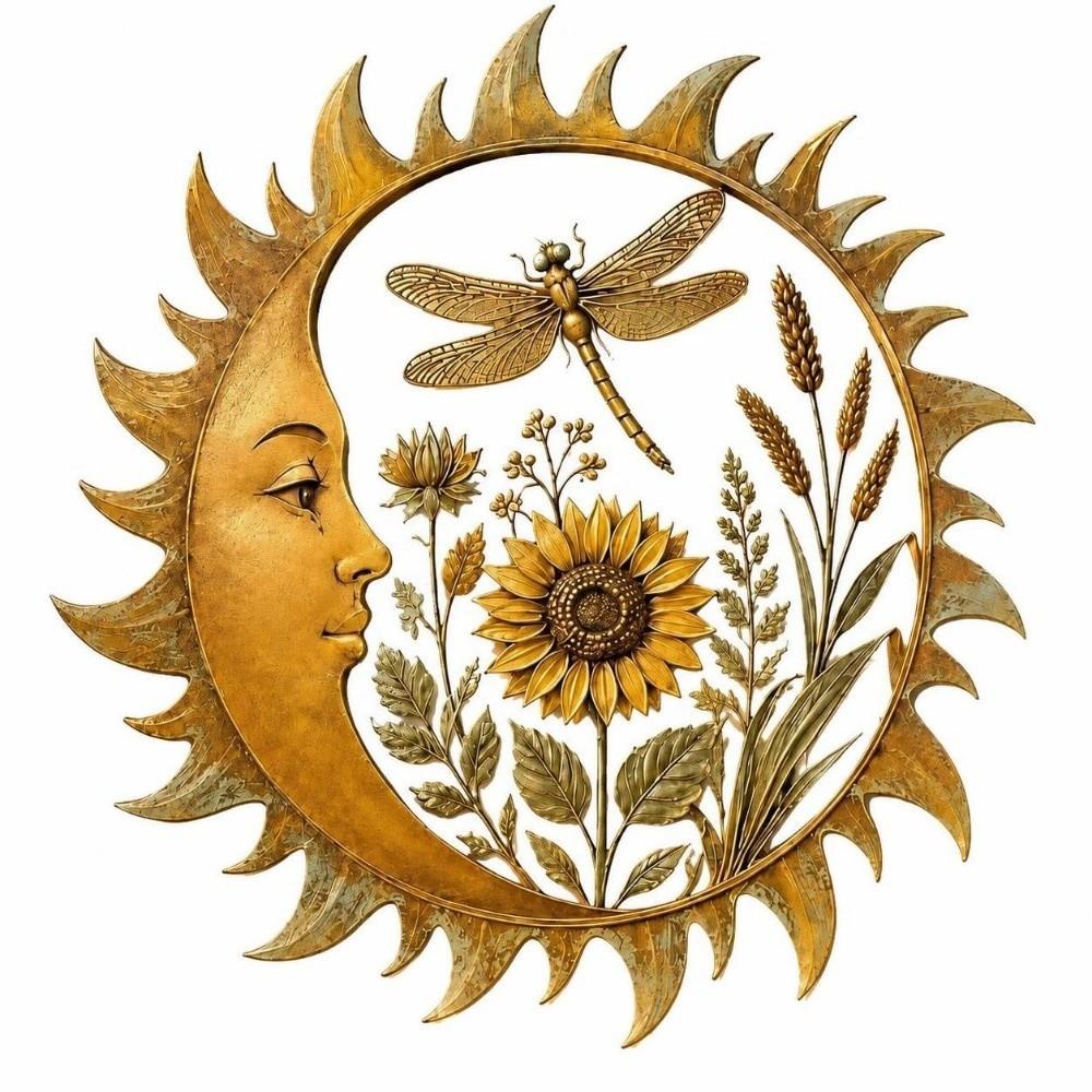 Rustic Dragonfly Moon Wall Decor Weatherproof Retro Dragonfly Wall Decor Elegance Aged Finish Metal Wall Art Patio Decor