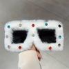 Square Furry Sunglasses with Rhinestones Women Fashion Oversized Winter Shades Trendy Stylish Original Design Sun Glasses