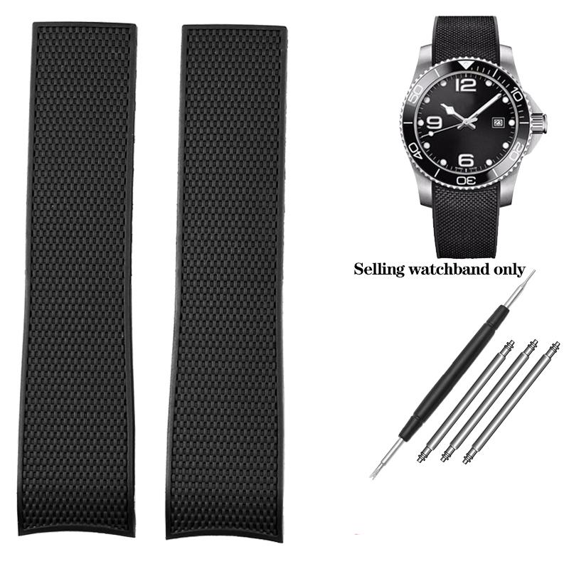 21mm Curved End Rubber Watchband for Longines Conquest HydroConquest L3.781 642 742 782 Sports Diving Silicone Blue Watch Strap
