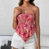 Slim Waist Draw Pleats Sleeveless Strapless Tank Floral Print Sexy Off Shoulder Summer Tops for Women Hot Girl Spring S-XL