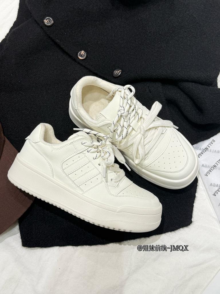 Retro classic sports shoes leather German training shoes women's winter new velvet fashion versatile platform casual shoes