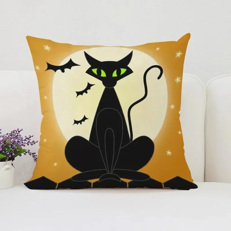Pumpkin Cat Halloween Decorative Cushion Cover Suitable for Home Living Room Sofa Bedroom Room Decorative Pillow Cover