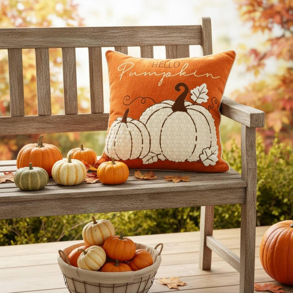 Pumpkin Pillow Cover Textured Embroidered Pillowcase Thanksgiving