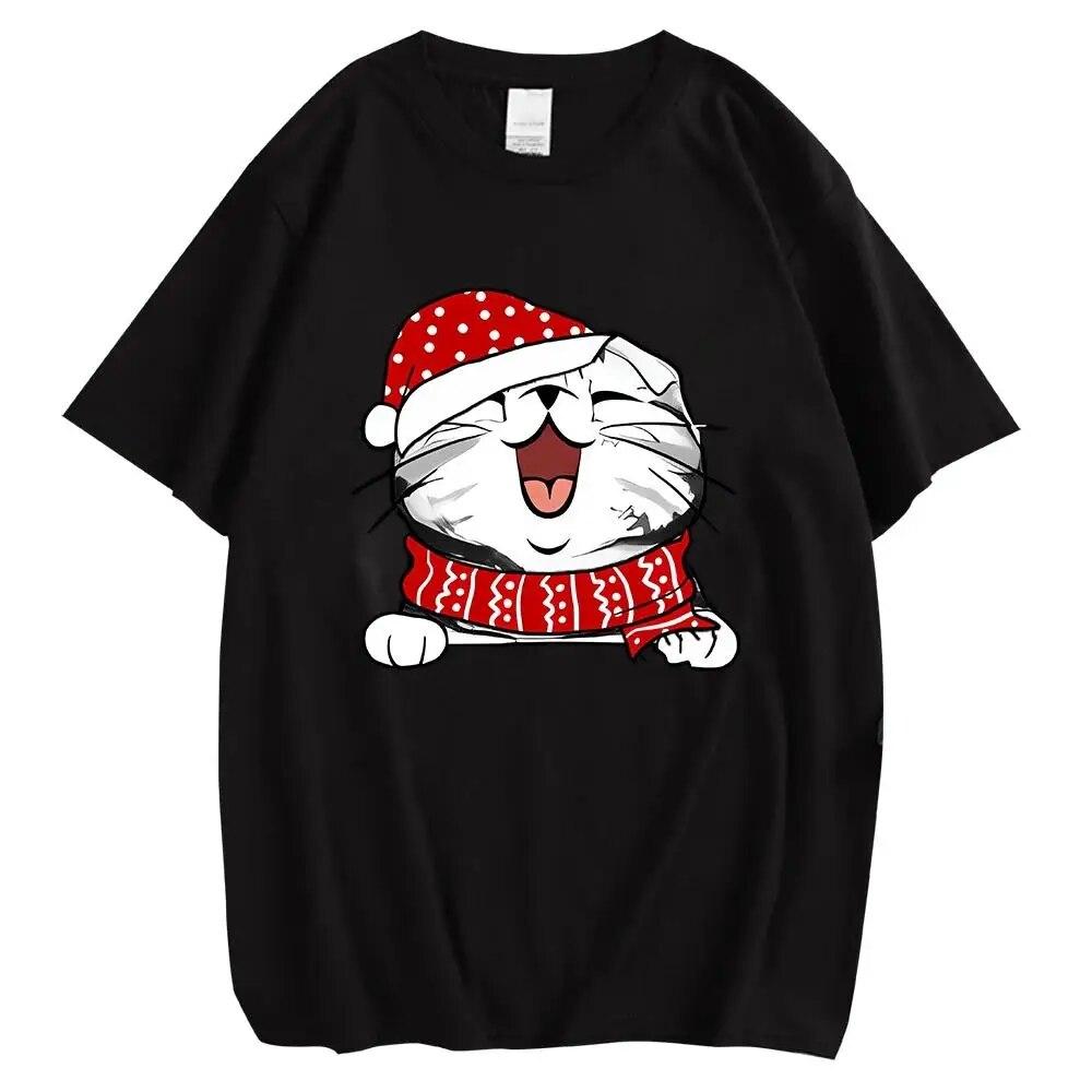 Animal Cats Kitten Chest Graphic Print T Shirt Christmas Unisex Women Hip Hop Streetwear Short Sleeve Plus Size T Shirt Unisex