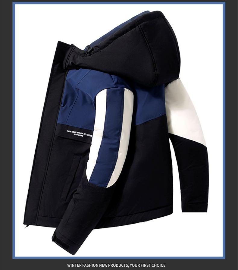 2025 Men's Color Block Hooded Down Jacket - Trendy Korean Style, Thick & Loose Fit for Autumn/Winter