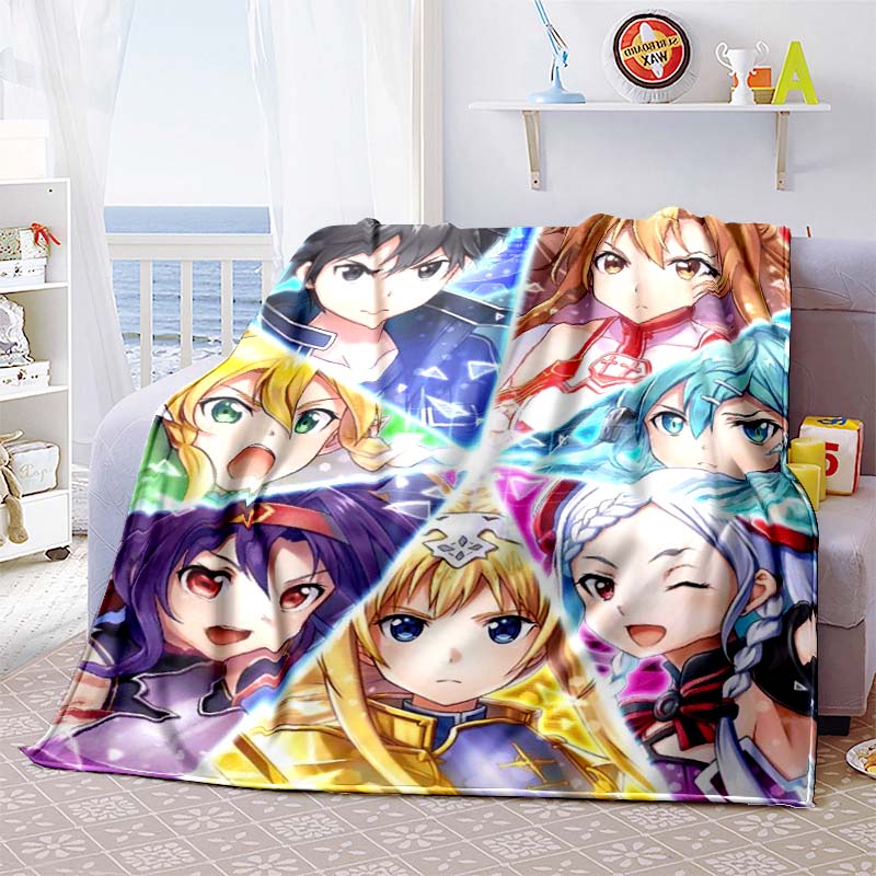 

The 3D printed Sword Art Online flannel blanket is warm, comfortable, and soft, suitable for use in bedrooms, beds, sofas, 001 75x90cm