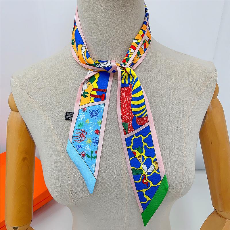 2023 new zebra and manor series, summer printed small streamer, tied bag silk scarf French headband streamer