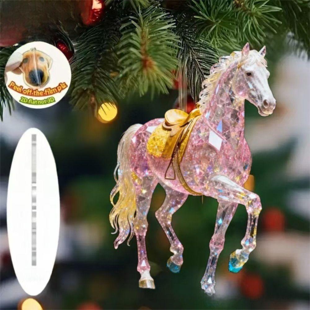 Weißes Pferd Weihnachts-Hängeanhänger Acryl-Taschenanhänger Charms Auto-Pferdeanhänger 2D Flaches Weihnachtsbaum-Ornament Navidad Dekor