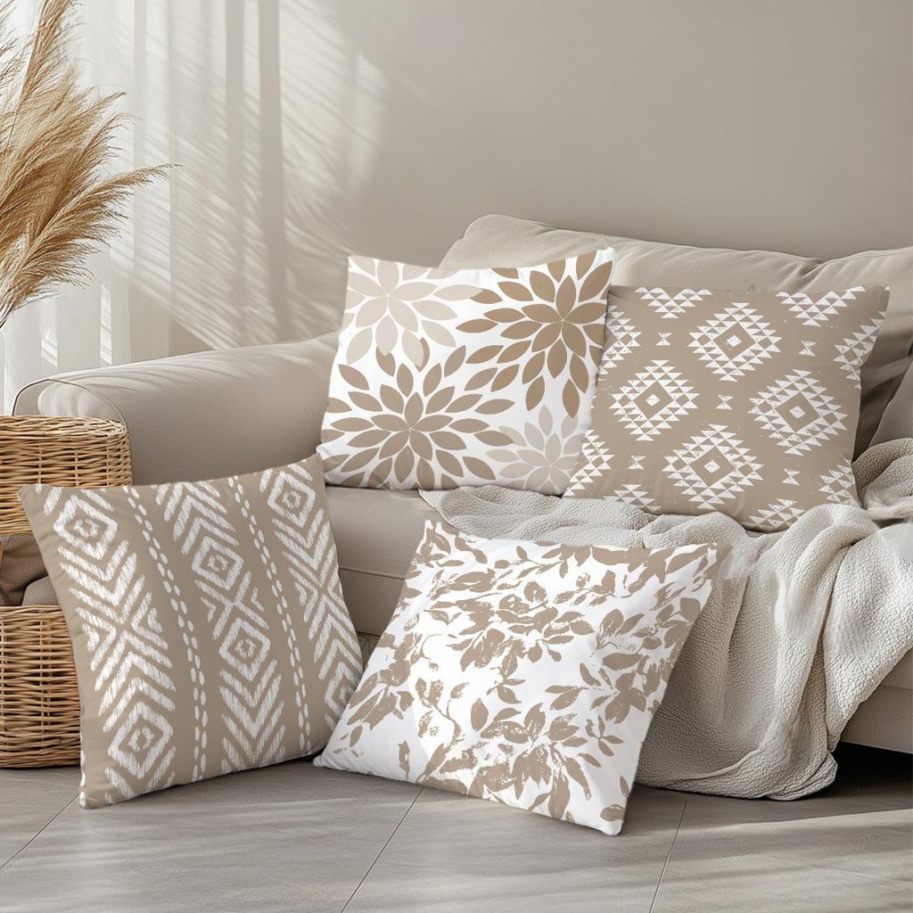 Bohemian Geometric Pattern Pillowcases Soft Polyester Cushion Covers With Hidden Zipper For Sofa Living Room Bedroom Home Decor
