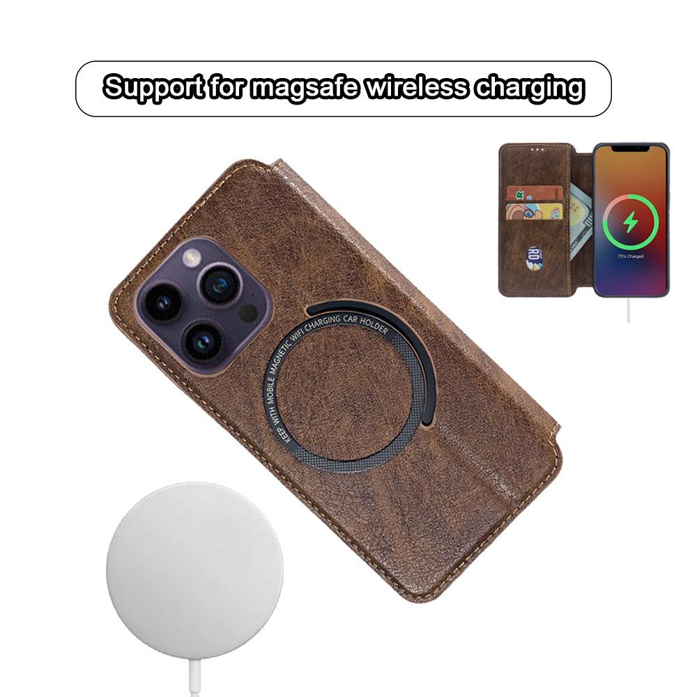 For iPhone 15 Anti-Scratch PU+TPU Matte Case Compatible with MagSafe Wallet Phone Cover