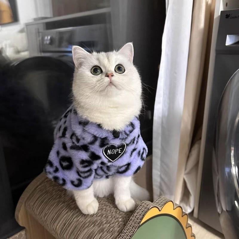 Warm Winter Cat Sweater Hoodie Kittens Adult Cats - Fleece Lined Thick Pet Clothing In Leopard Print
