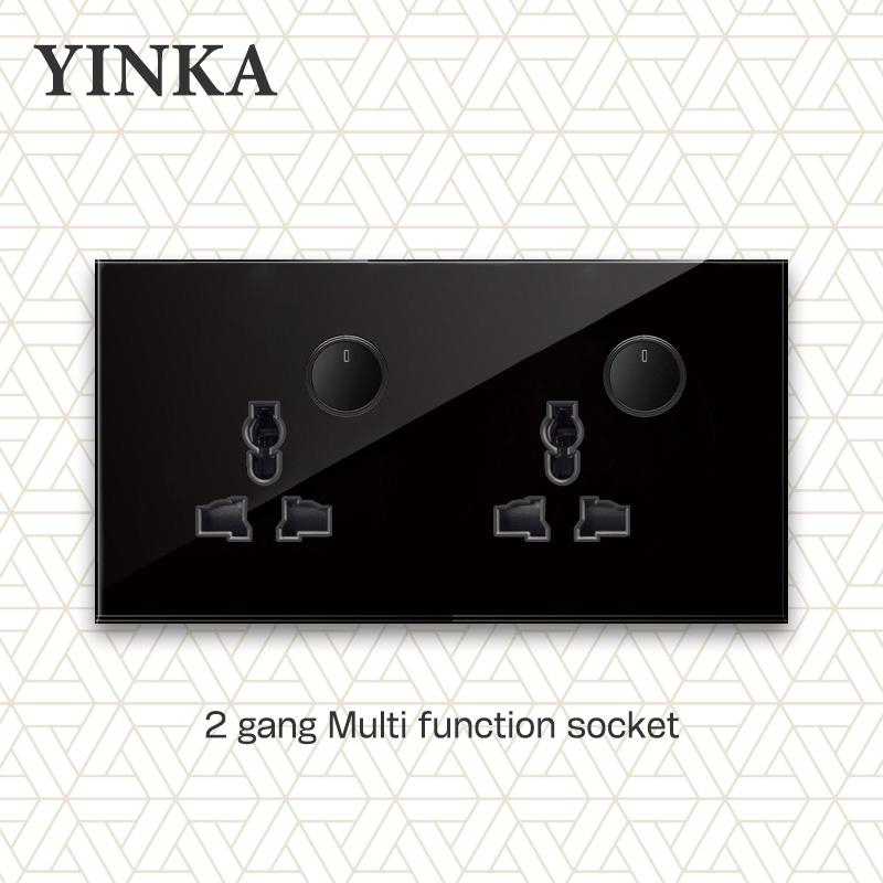 YINKA Tempered Glass 1/2/3/4 Gang 1/2 Way On / Off Wall Light Switch LED Indicator FR EU Standard Universal Home Socket