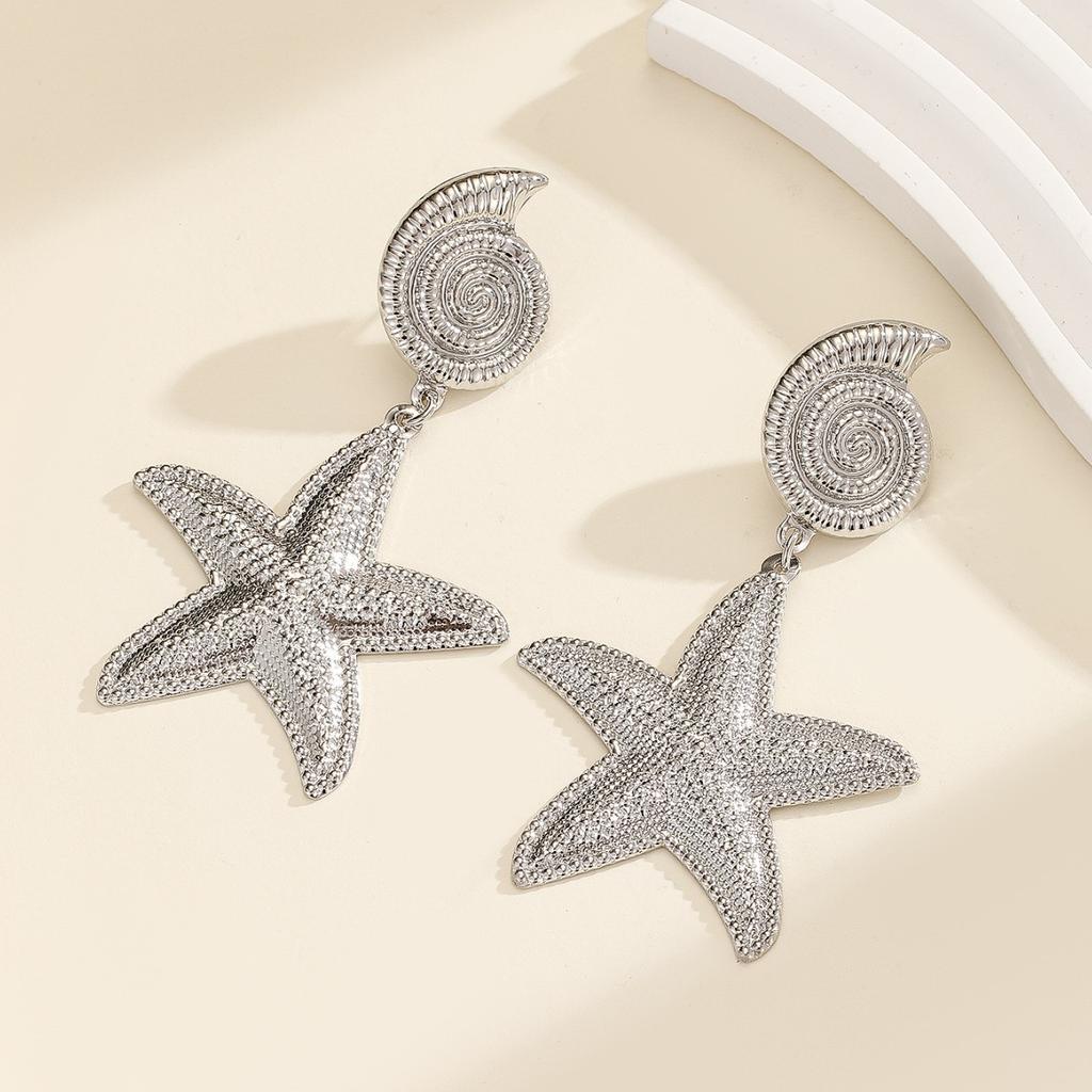 Holiday Style Starfish Earrings Conch Geometric Versatile Exaggerated Earrings for Women