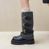 French retro thick heel medium and high boots women's 2025 autumn and winter new wasteland wind heightening non-slip knight boots fashion boots