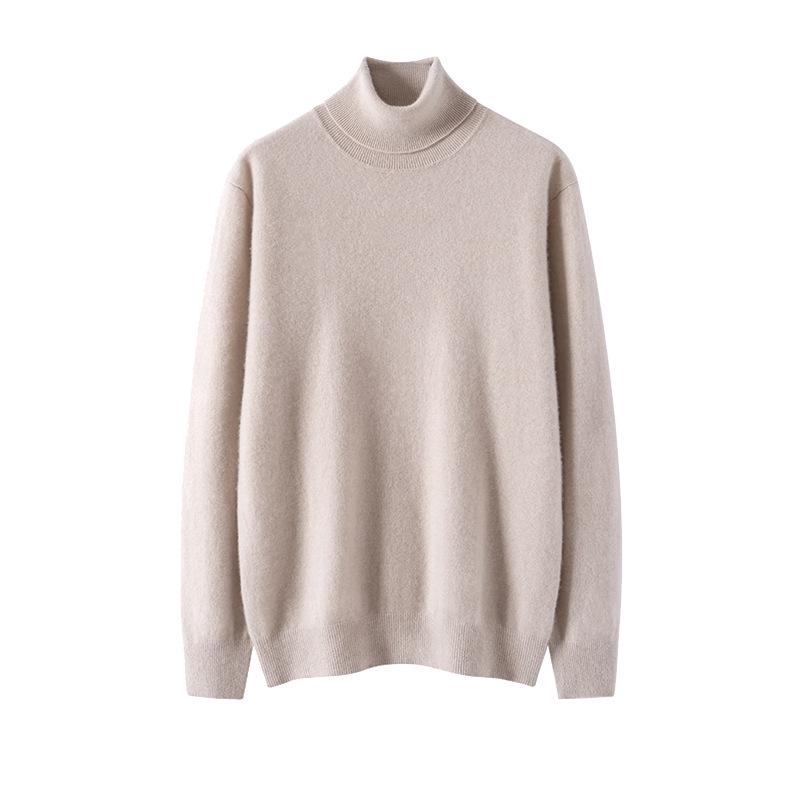 Men's 100% Cashmere High Neck Sweater - Solid Color, Loose, Warm, and Comfortable Knit Base Layer