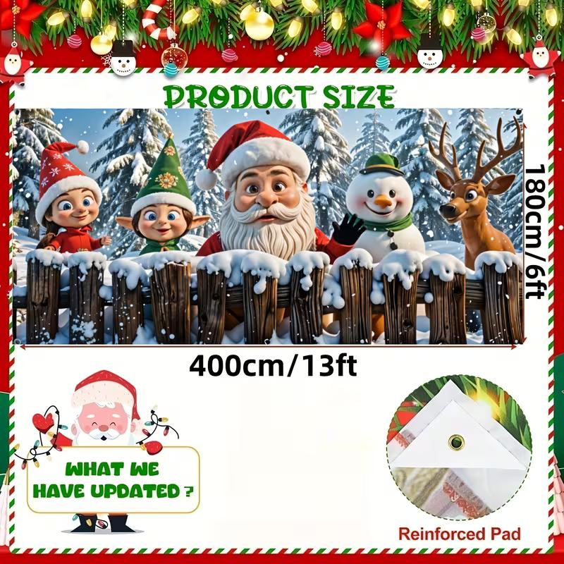 2D Christmas Garage Door Decoration Santa, Elves, Snowman & Reindeer Banner