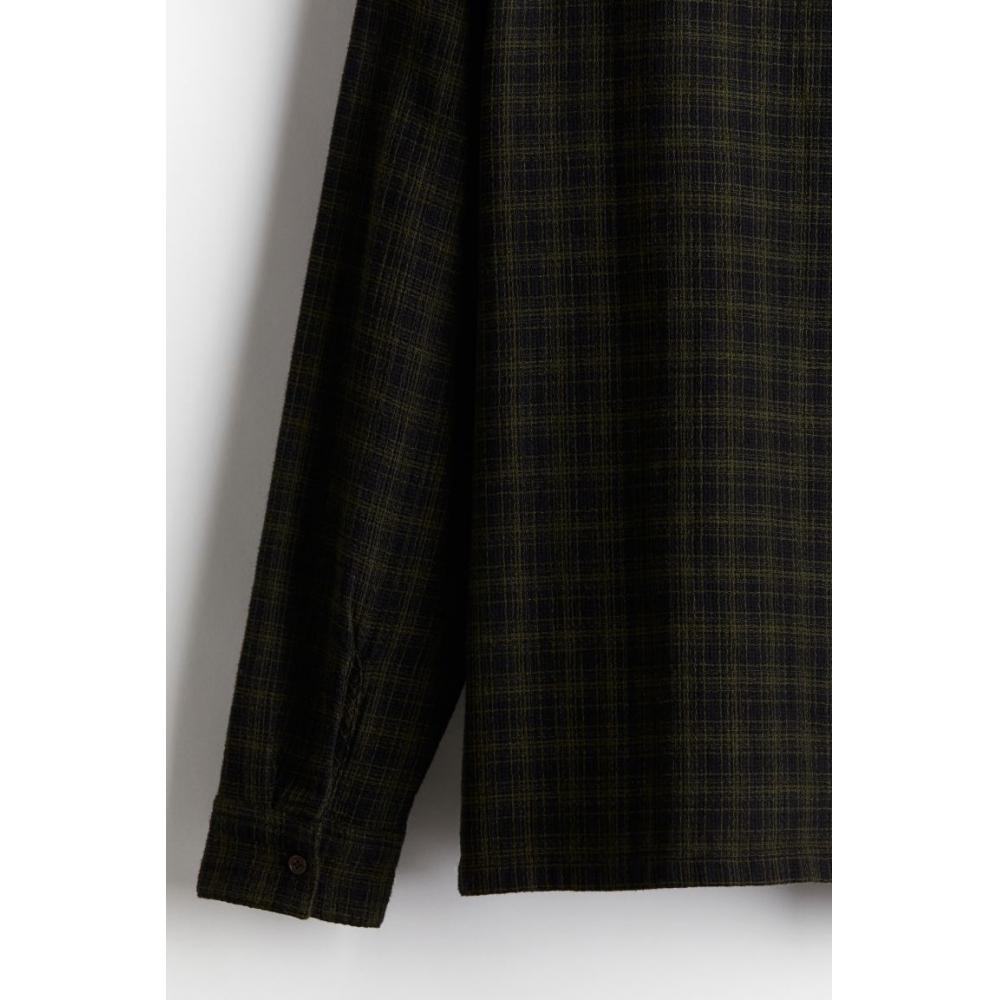 H M Cotton sHirt Regular Fit Dark Green cHeck