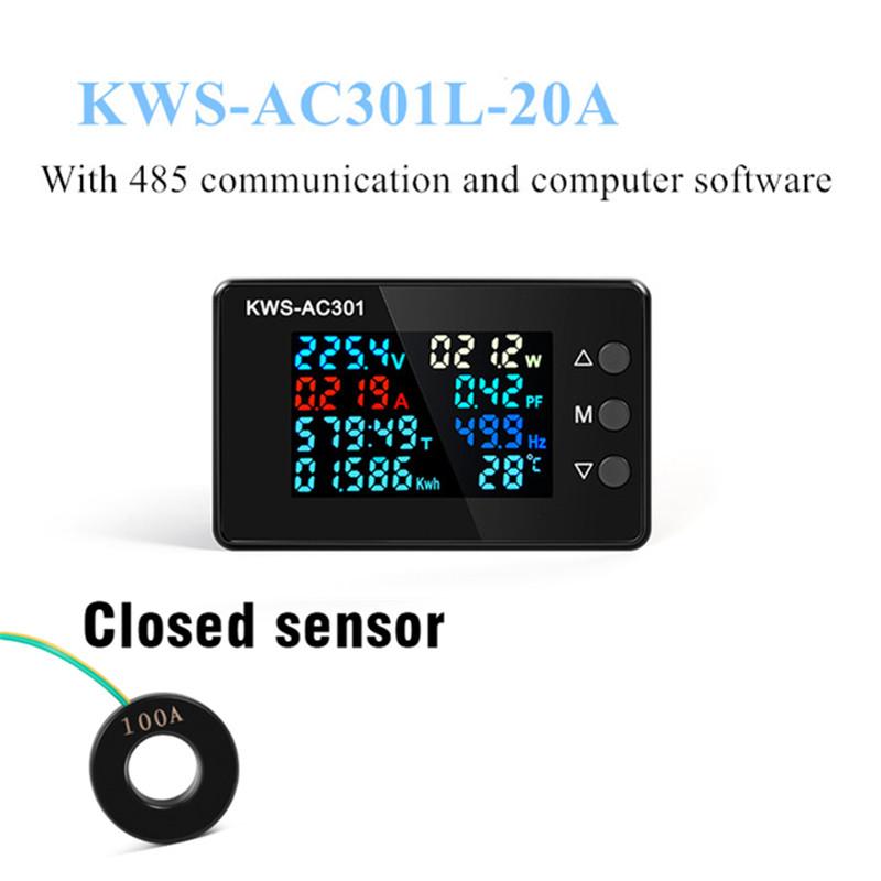 KWS-AC301 Voltage Voltmeter 8 In 1 AC Wattmeter 50-300V 0-100A Digital Ampermeter Electric Meter Edicated Chip Power Detector