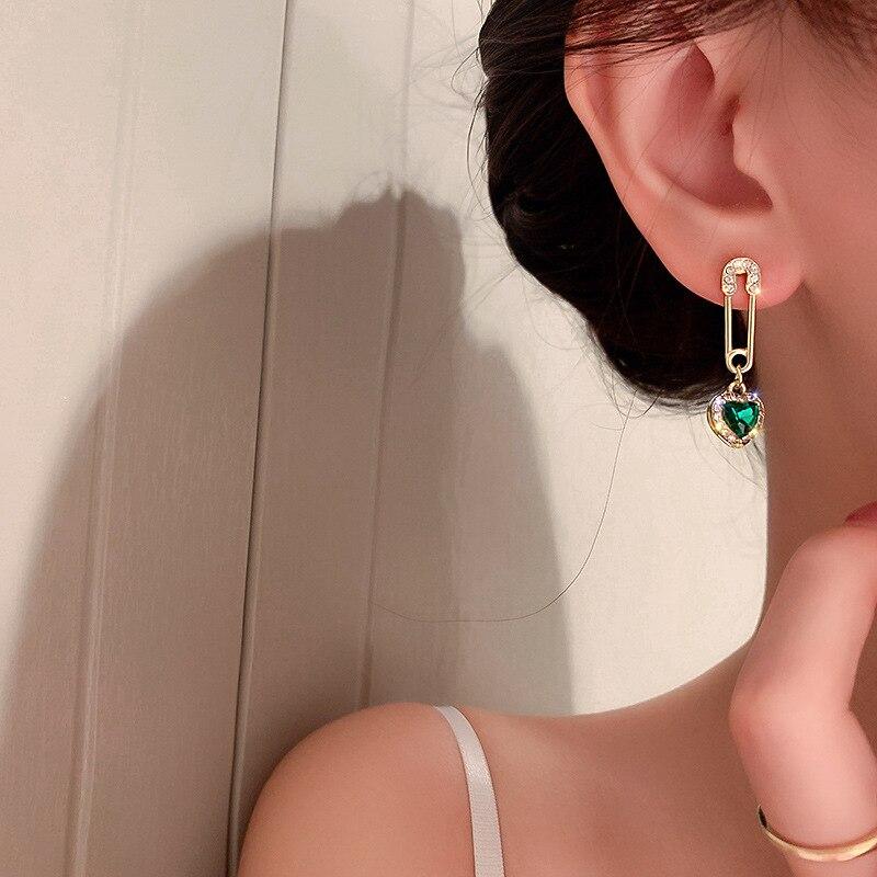 Vintage Green Rhinestone Crystal Earrings Water Droplet Heart Earrings For Women Geometric Square Drop Earrings Jewelry Gifts K0