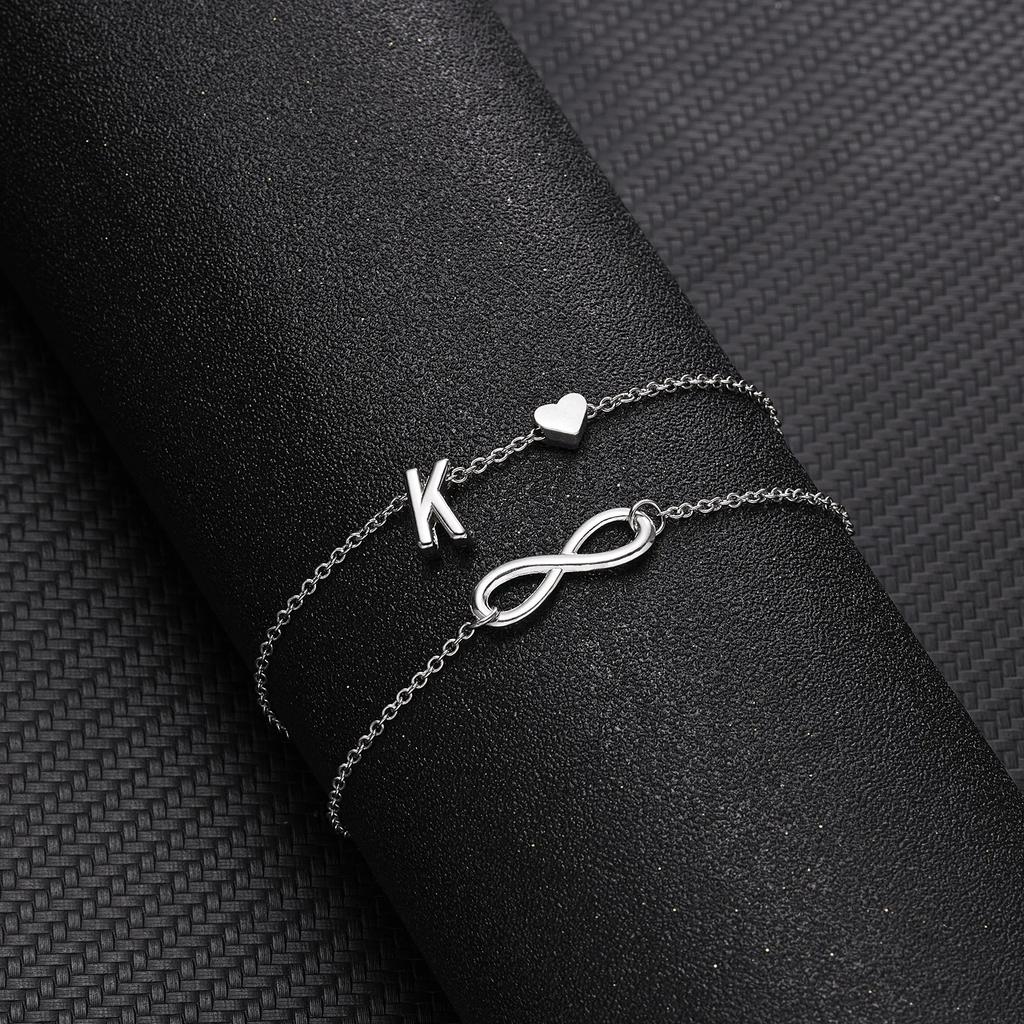A-Z Letter Initial Anklet For Women Silver Color Initial Heart Anklet Bracelet Leg Chain Beach Party Travel Foot Jewelry