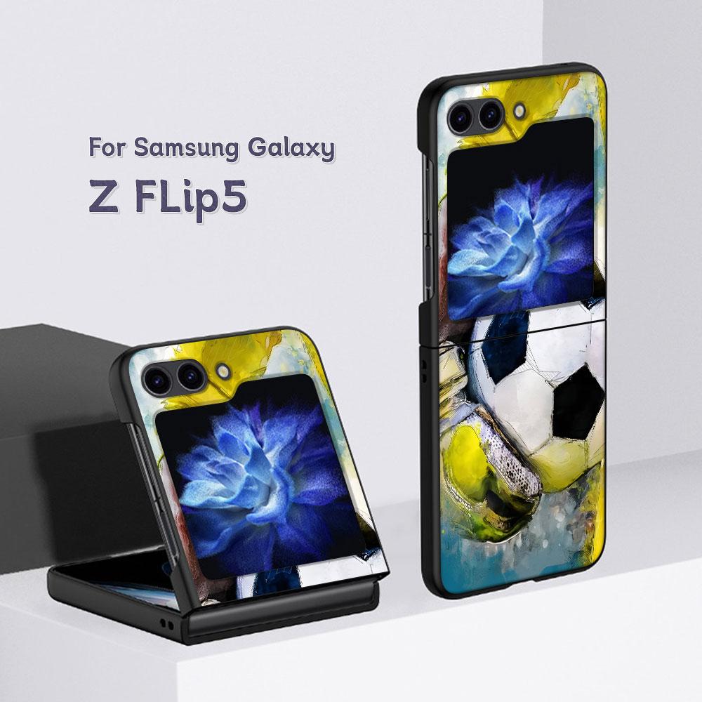 Football Sport Soccer Case for Samsung Galaxy Z Flip5 Black PC Phone Cover Z Flip 5 5G Hard Luxury Coque Zflip5 Funda Capa