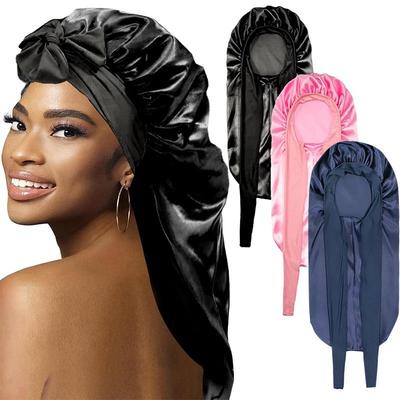 Hohelastische Satin-Schlafhaube für Damen mit Schleifen-Kopfband für die Haarpflege