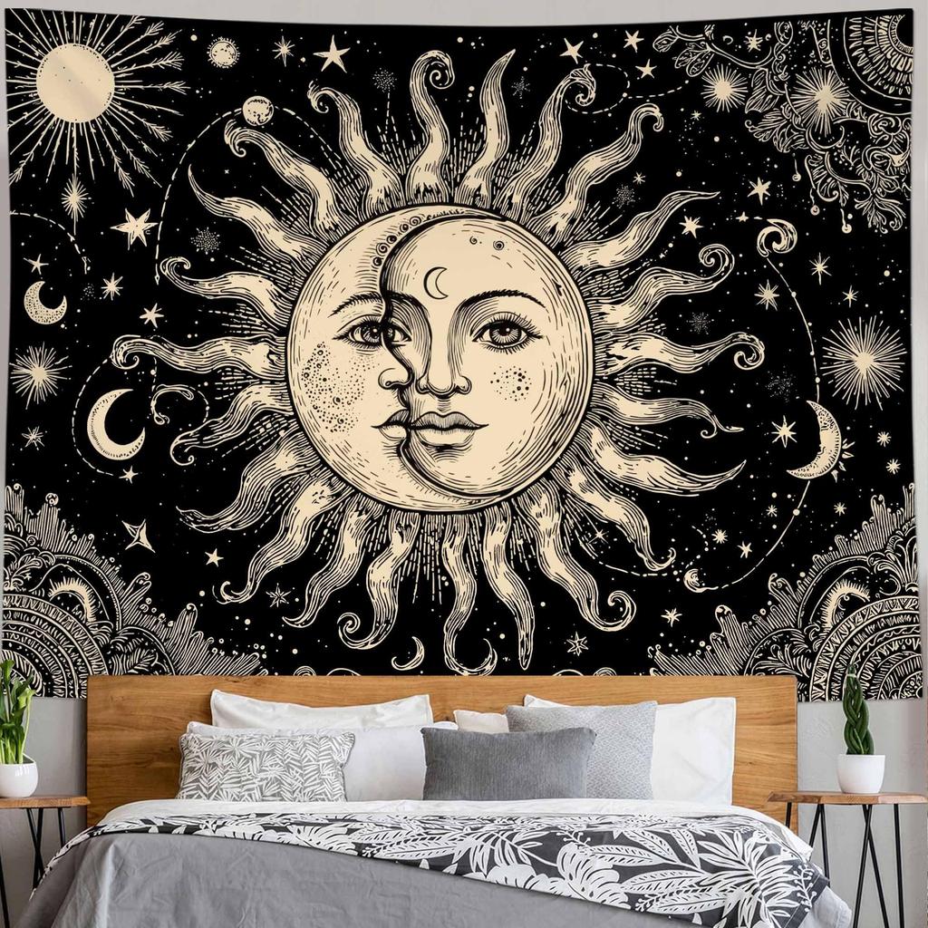 Mystical Moon Phase Butterfly Tapestry, Floral & Celestial Print with Wildflowers, Wall Decor for Nature & Witchy Rooms