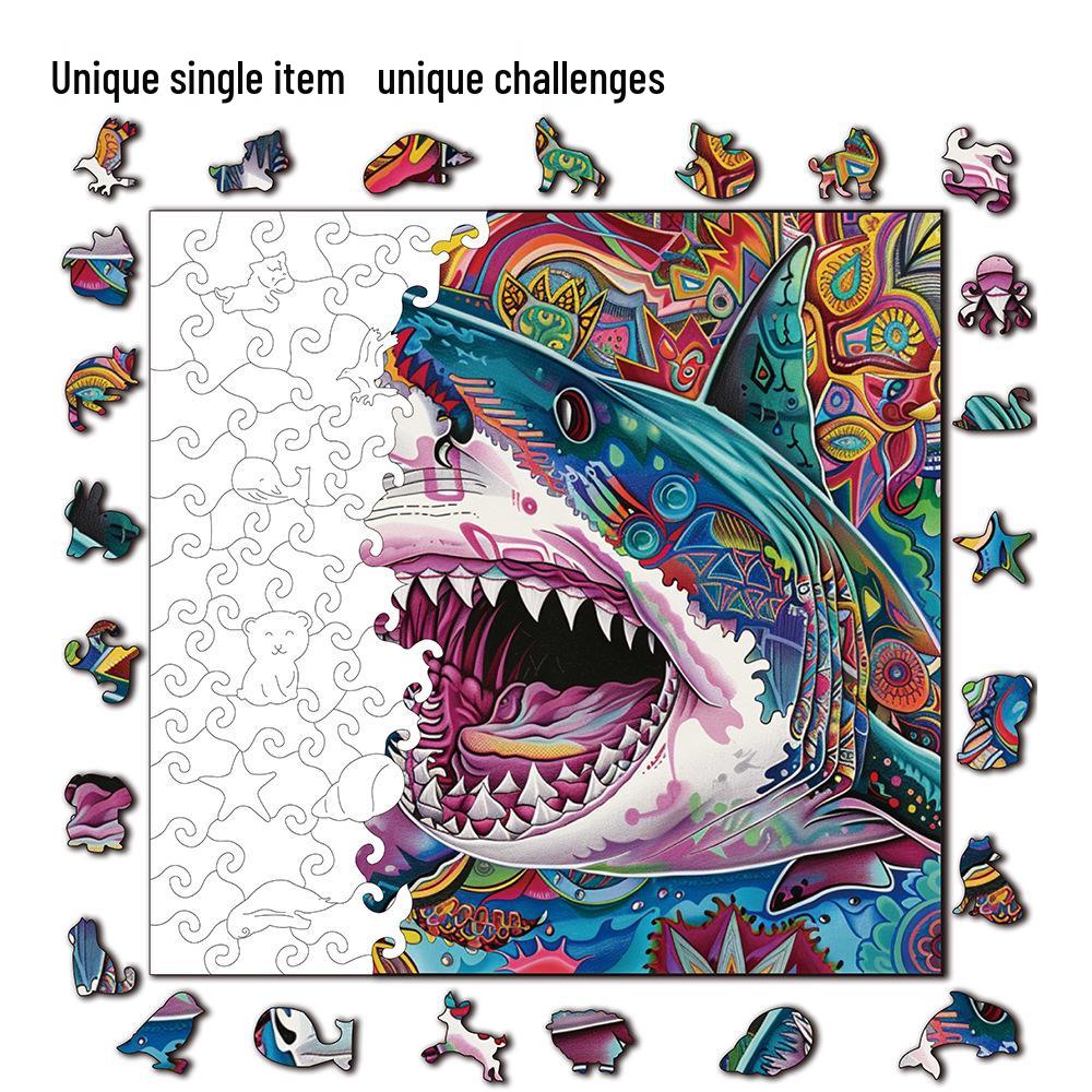 HOOLOOG Shark Wooden Irregular Jigsaw Puzzle & Piggy Bank Gift