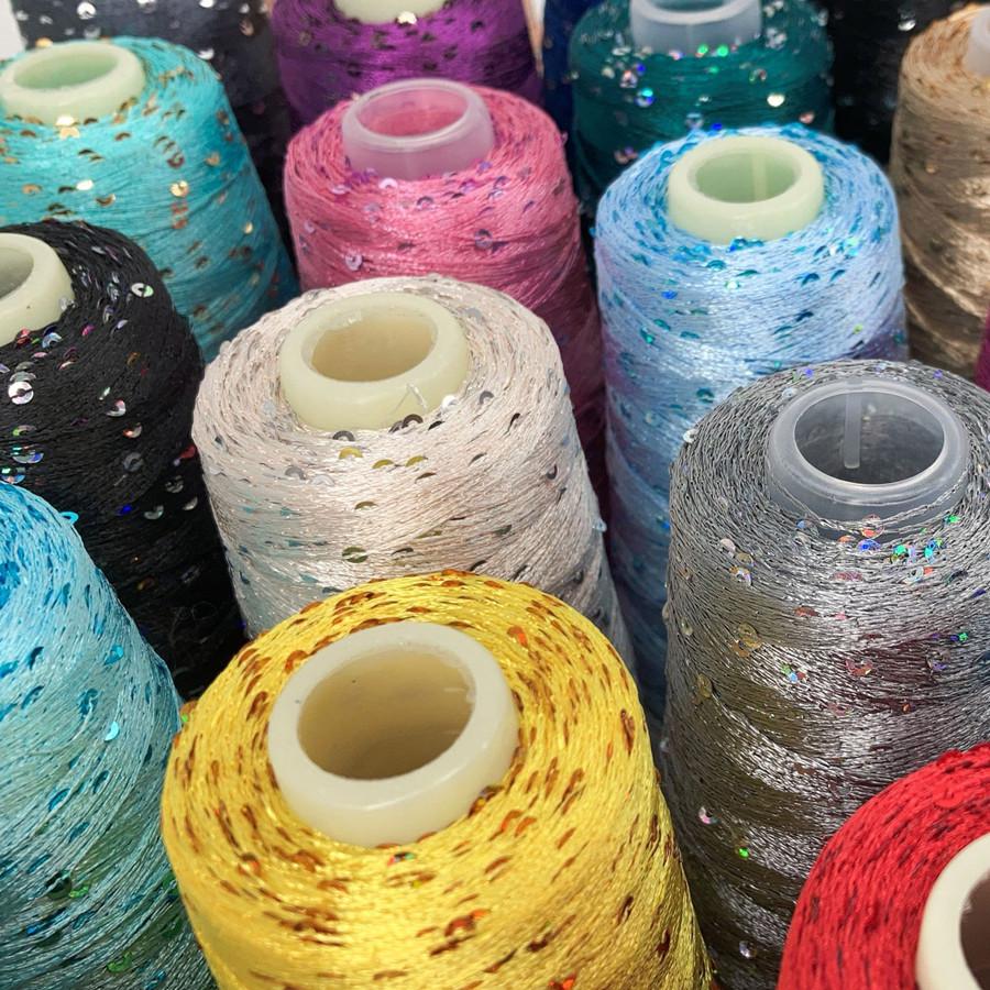 Sequin Cotton Yarn: 50g Fancy Skein for Hand & Machine Knitting