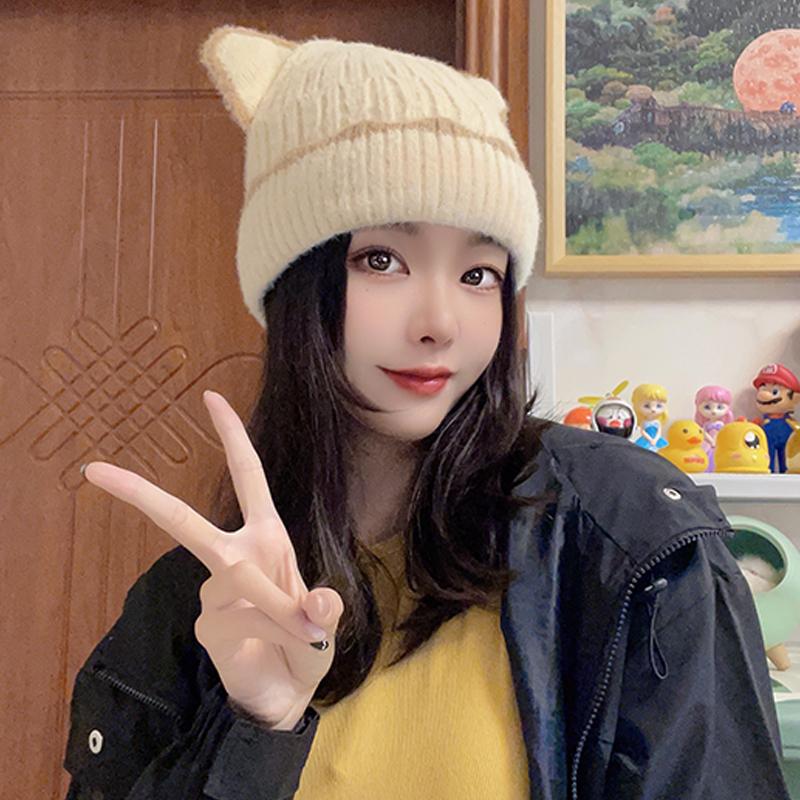 Cat Ear Plush Hat Wool Hat  Autumn And Winter Ear Protection Knitted Hat