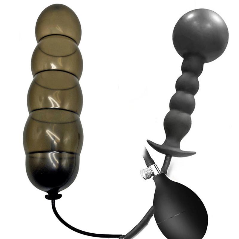 Super Long 5 Beads Inflatable Anal Plug Silicone Column Expandable Big Butt Plug Dildo Pump Ass Dilator Bdsm Sex Toy for Couples