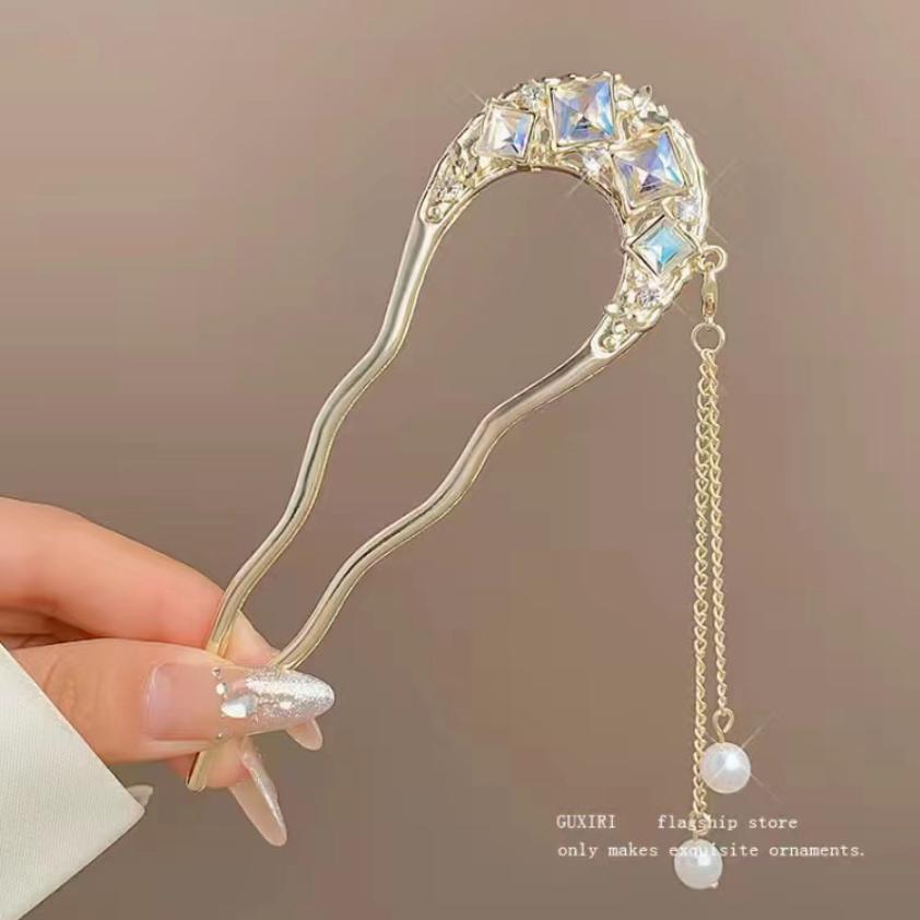 Neue Retro-Temperament-Perlen-U-förmige Haarspangen-Clips Kopfplatte Haarforke Haarstäbchen Kopfschmuck für Damen Mädchen Schmuckgeschenke