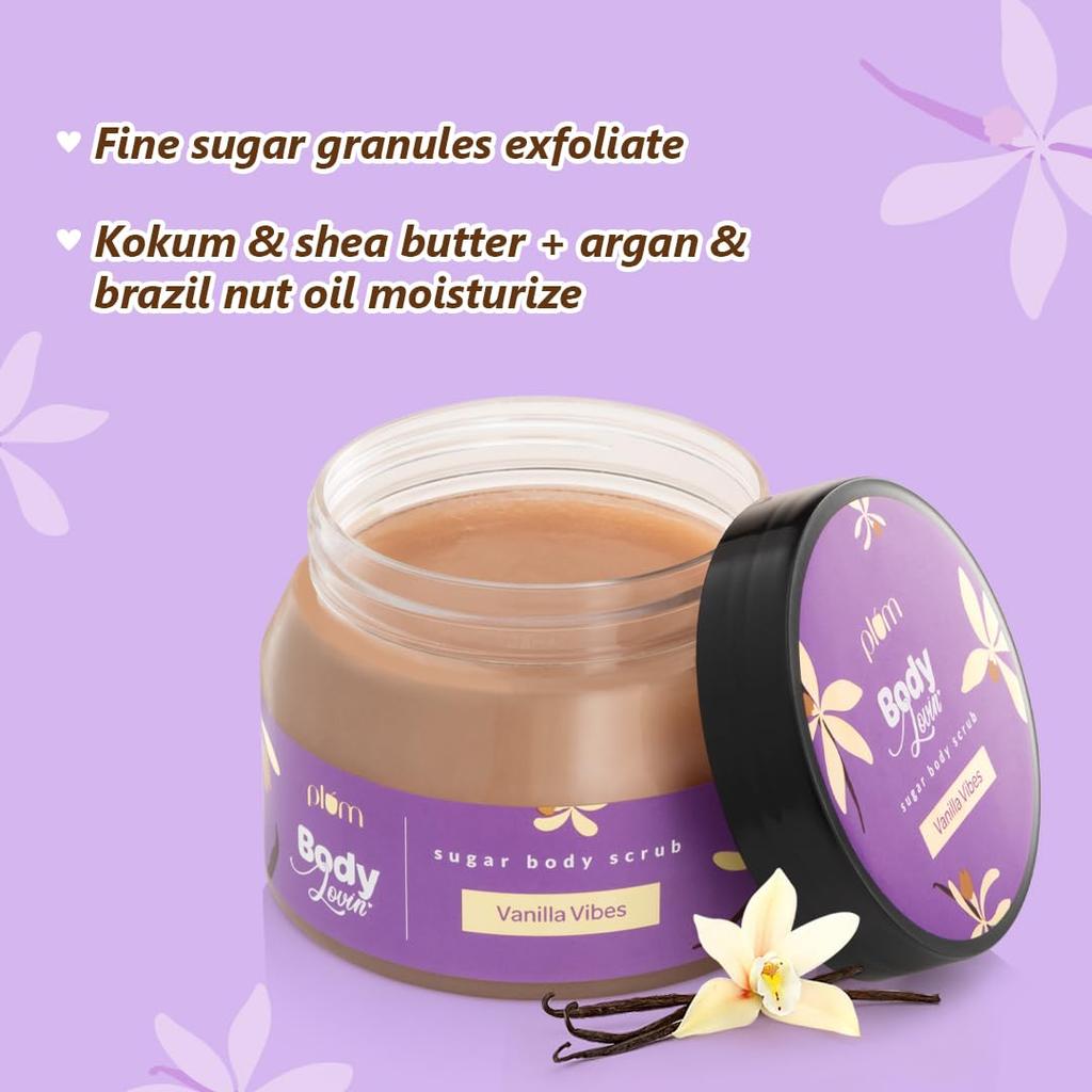 Plum BodyLovin' Vanilla Vibes Sugar Body Scrub 200g Pack of 1 | Moisturizing, Skin Brightening & Vegan Exfoliant