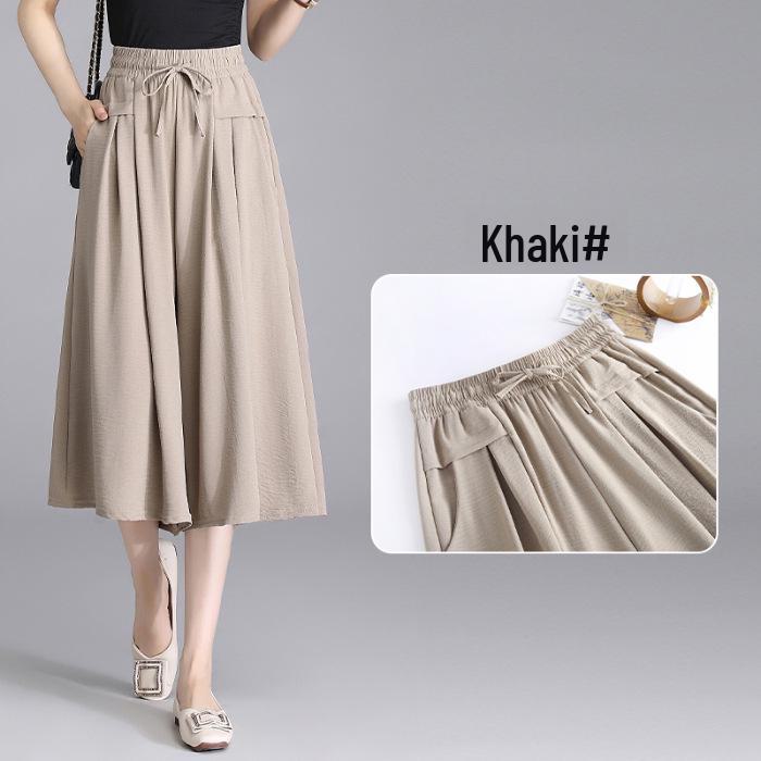 Ice Silk High-Waist Wide-Leg Cropped Pants – Summer 2025 Korean-Style Casual Loose Skirt Pants for Women