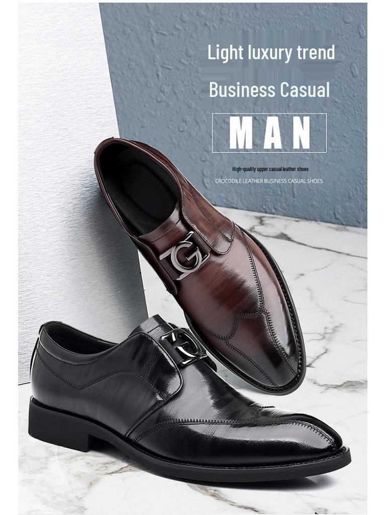 2025 Spring Men's Versatile Leather Slip-ons: Trendy Business & Casual Shoes