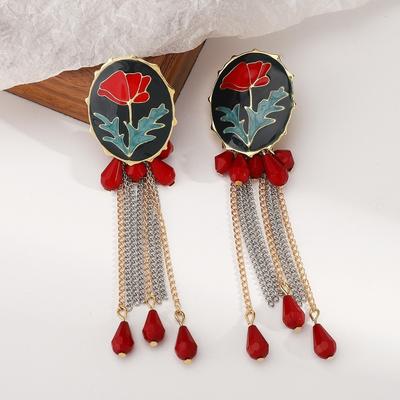 Personalized Enamel Flower Earrings Flower Button Multi-layer Tassel Earrings  Jewelry Gifts