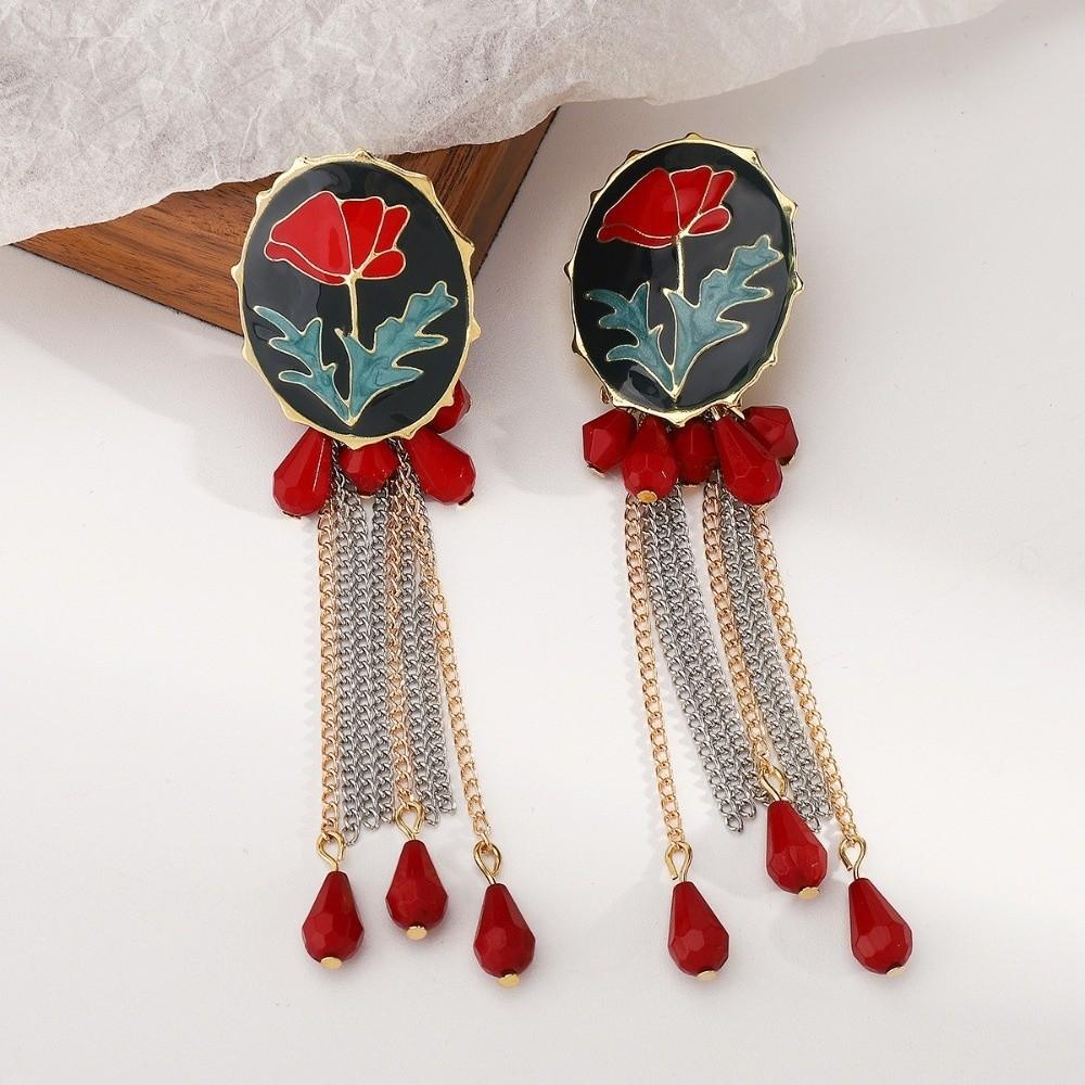 Personalized Enamel Flower Earrings Flower Button Multi-layer Tassel Earrings  Jewelry Gifts