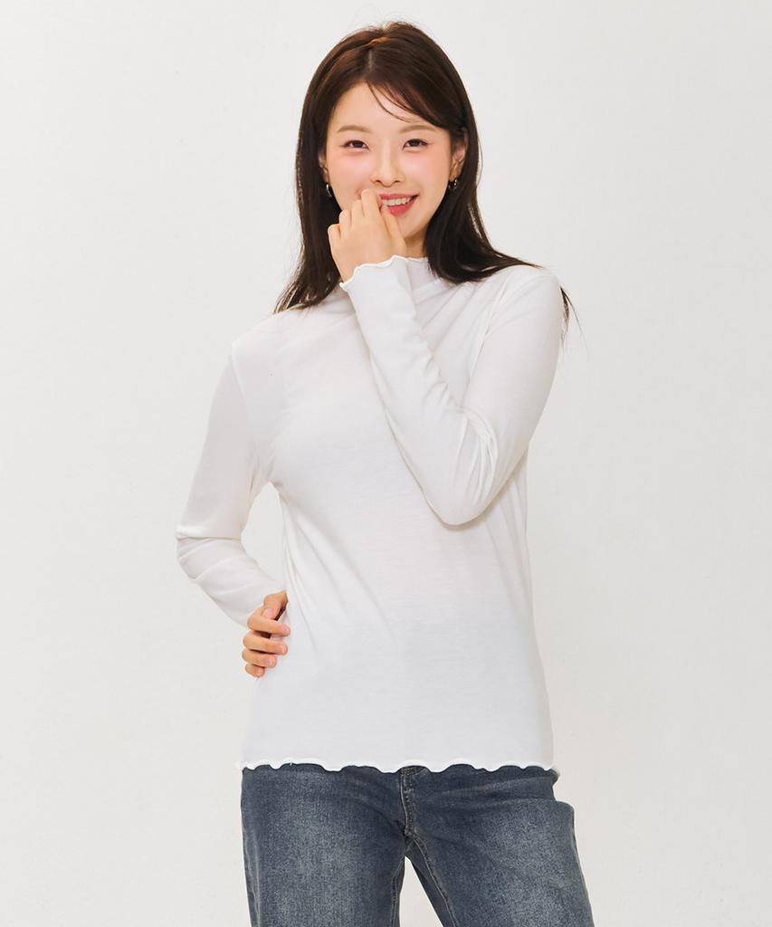CHASECULT Women'S Frilled Mock Neck T-Shirt - Ivory