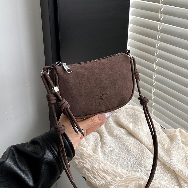 Retro Suede Shoulder Bags for Women Simple Solid Color Ladies Adjustable Crossbody Bag Lightweight Portable Female Phone Clutch