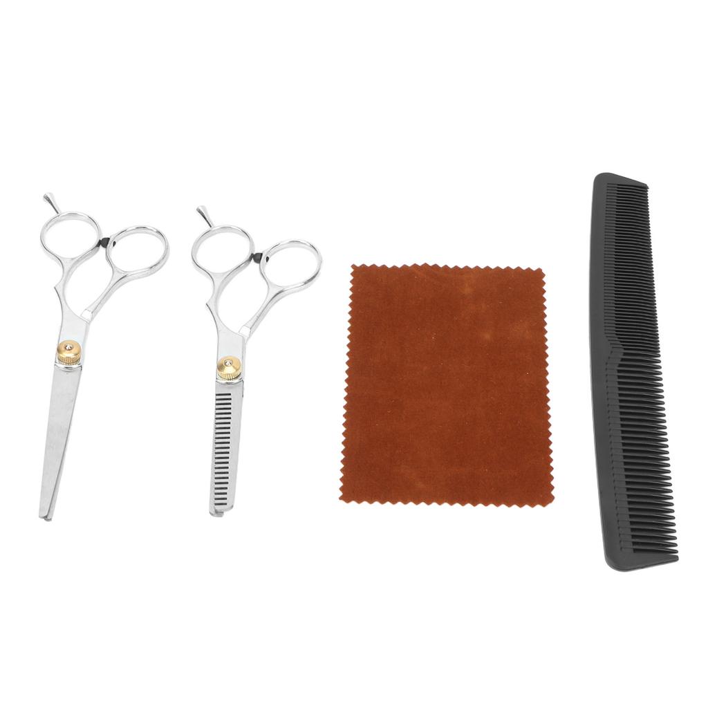 Barber Scissors Set Silver Ergonomic Design Curved Handle Professional Thinning Shears for Hair