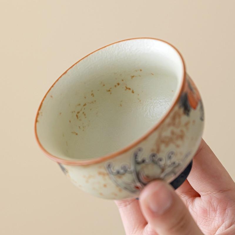 Vintage Ceramic Master Cup Personal Arhat Cup Household Tea Cup Caramel Glazed Butterfly Dance Tea Cup