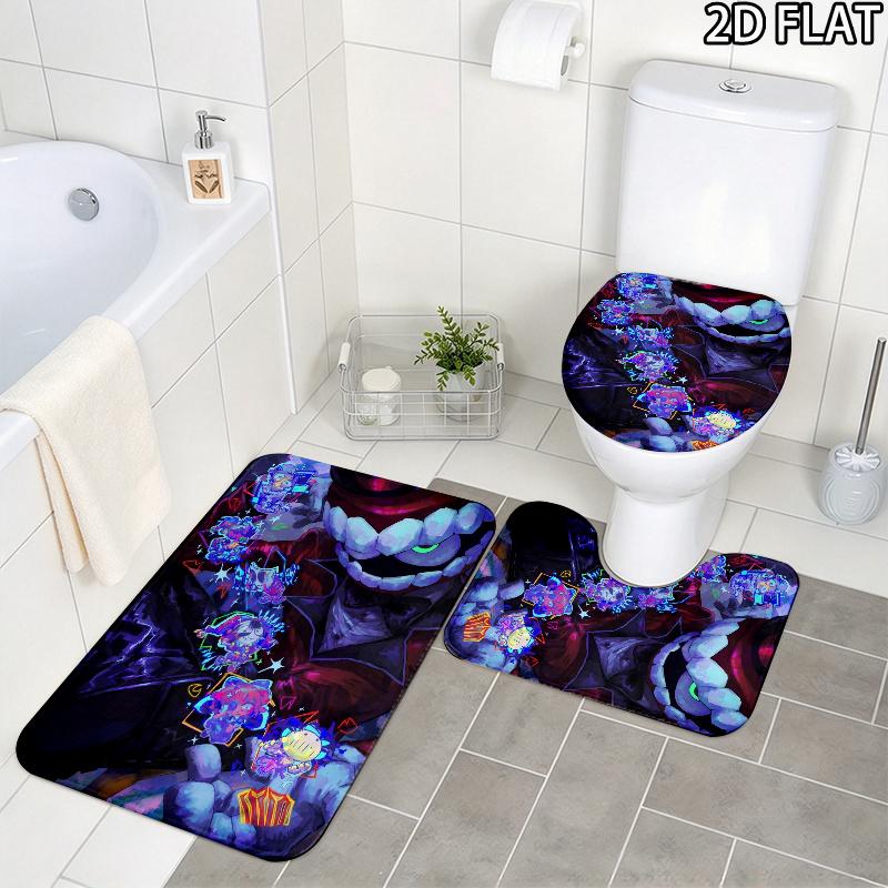 3Pcs Flannel Toilet Mat Set MTSJTthe Digital Circus Bathroom Rug Bath Carpet Non Slip Home Decor