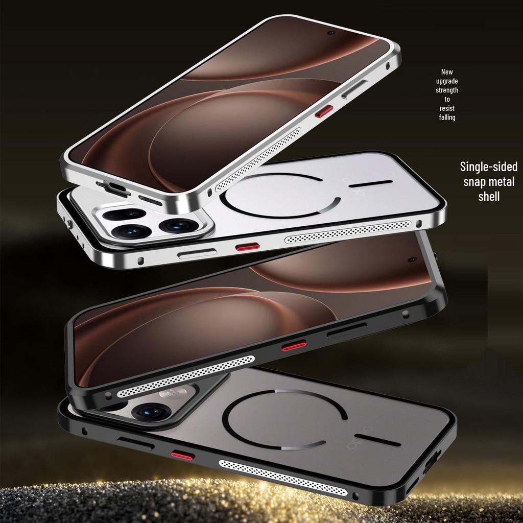 Magnetic Snap Button Metal Case for OPPO Find X9 Pro/X9S Pro with Frosted Back